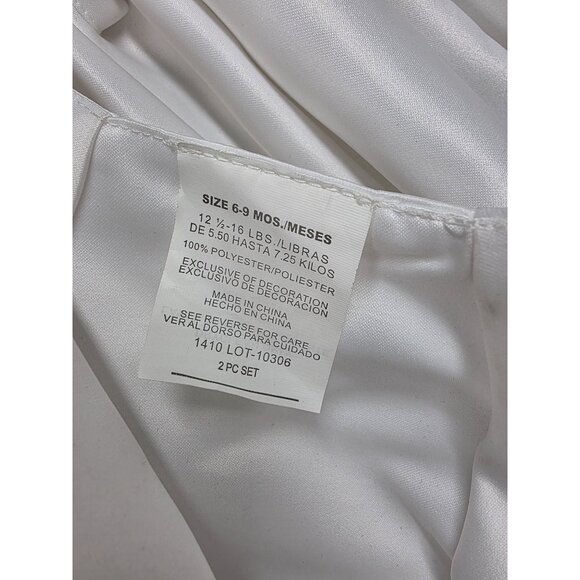 Baby Girl Christening Baptism Dress Bonnet Set Sz 6-9M White Satiny Embroidered - Picture 11 of 12